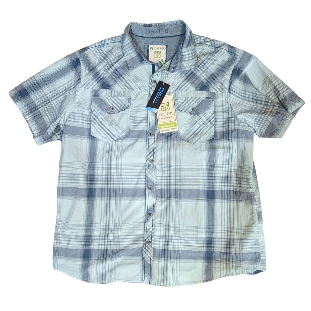 NWT Ecoths Blue Plaid Stirling Short Sleeve Shirt Size XL